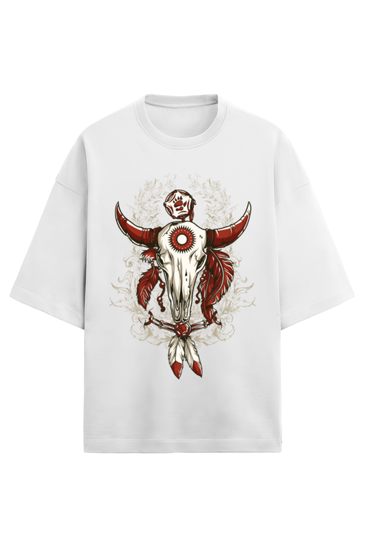 Skull Feathers Red & White Tee