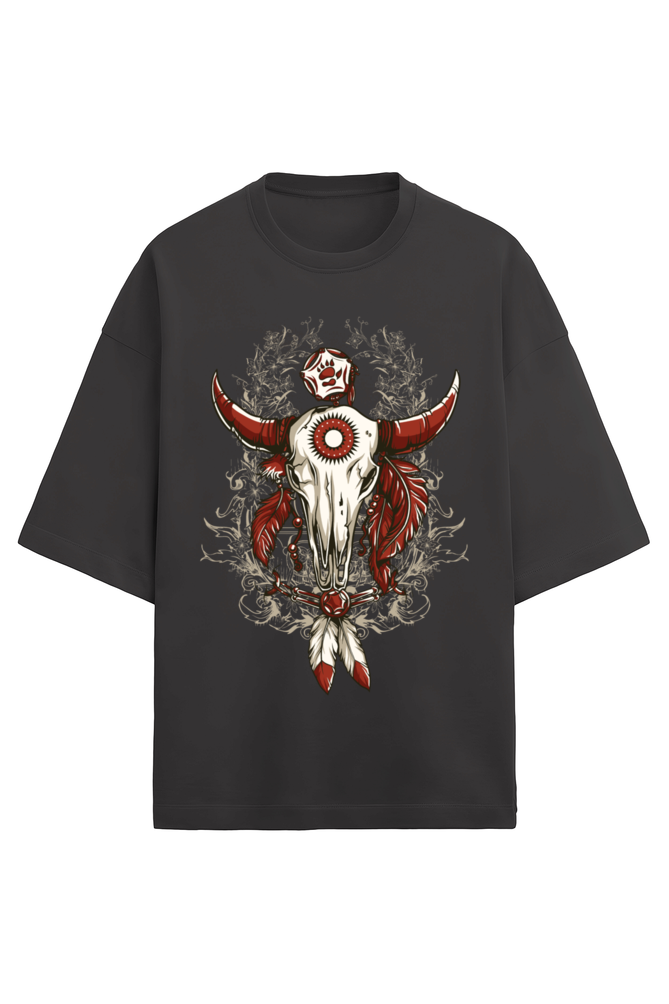 Skull Feathers Red & White Tee